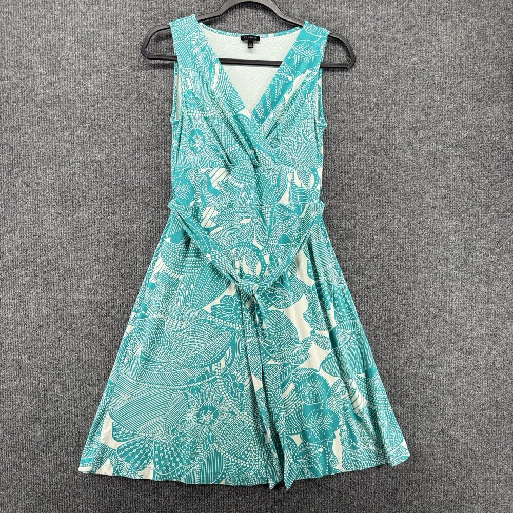Talbots Dress Size XS Green Floral A-Line V-Neck Flowy Ladies Beach Tropical